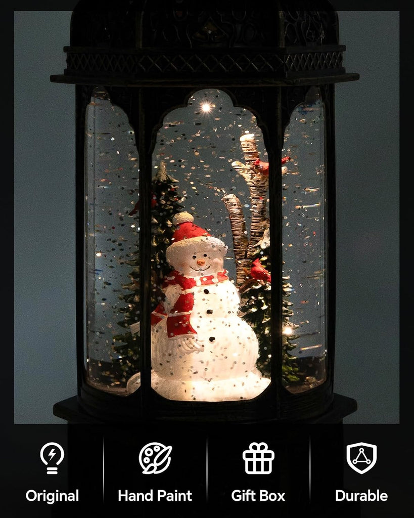 Large Snowman Snow Globe, Cardinal Christmas Tree, Lighted Snow Globes Lantern, Musical&LED Lights, 8 Classic Songs