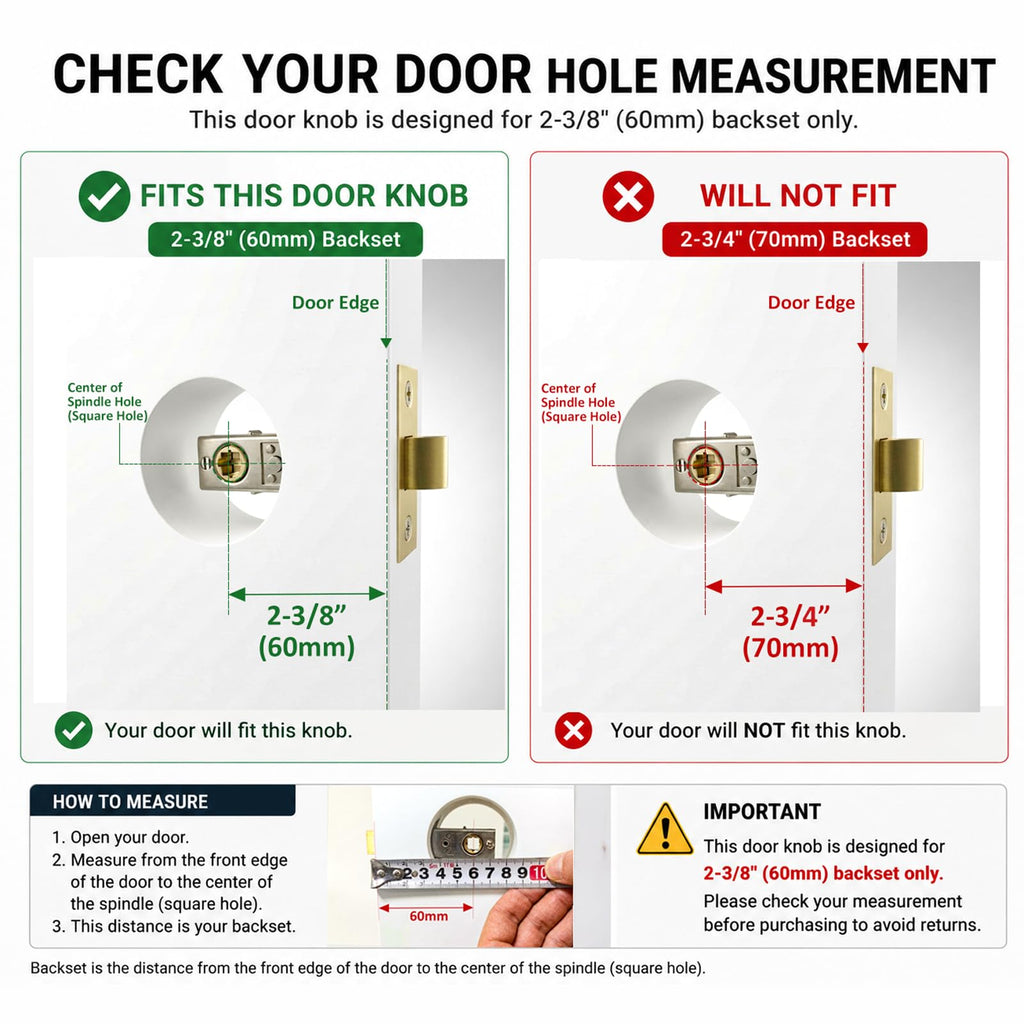 Knurled Solid Brass Passage Door Knob, Fixed 2-3/8" Backset