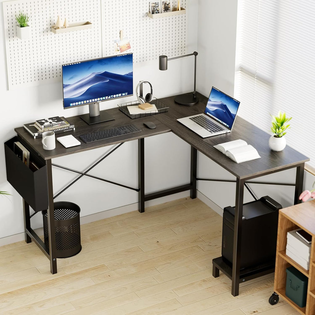 L Shaped Desk, Gaming Desk, Corner Table 50 Inch | Side Bag, Reversible Shelf, Home Work Study Writing, PC