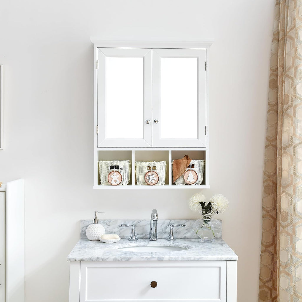 Medicine Cabinet, Bathroom Organiser, Wall Mounted Bathroom Cabinet with Mirror with 2 Adjustable Shelves and 3