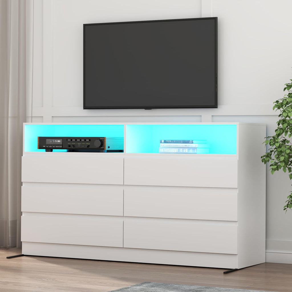 White 6-Drawer w/ Power Outlet and LED Light