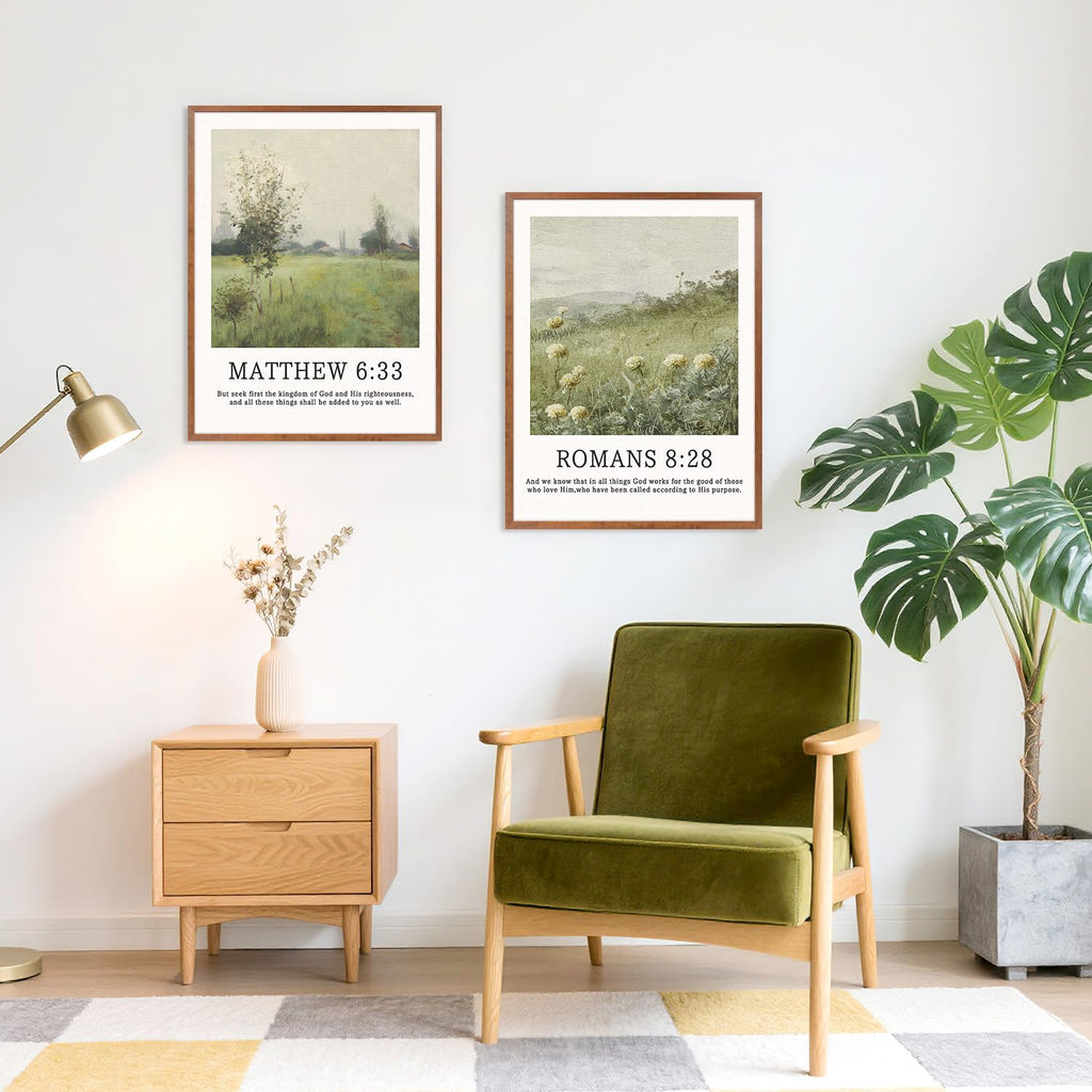 Hide Landscape Flowers Scripture Wall Art Christian Vintage Framed Wall Decor Set of 3(12"X16") Bible Verses Jesus