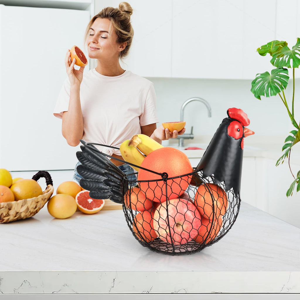 Chicken Egg Collecting Basket, Metal Wire Eggs Holder Bowl with Handle