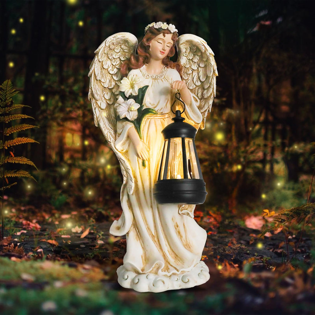 Statue, Solar Garden Angel Statues for Outside with Lantern