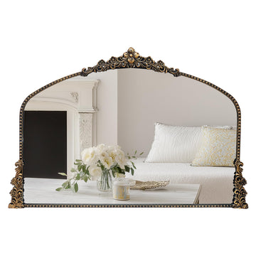 Vintage Arched Mirror, 40"x 30"Antique Baroque Mirror Style Metal Beaded Frame Hallway Living Room, Vintage Black