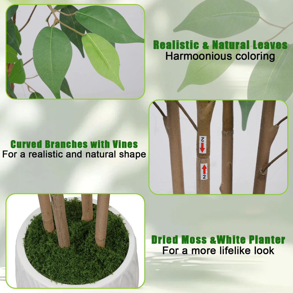 6 FT Artificial Ficus Tree with Planter & Natural Trunks, Faux Tree Indoor