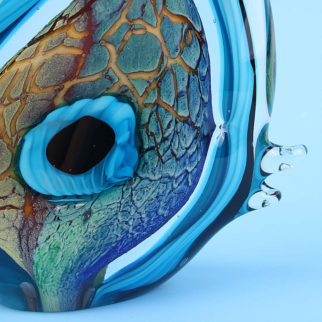 Tropical Angel Fish Art Glass Blown Sea Animal Figurine Sculpture Home Decor Collectible Statue Paper Weight Gift