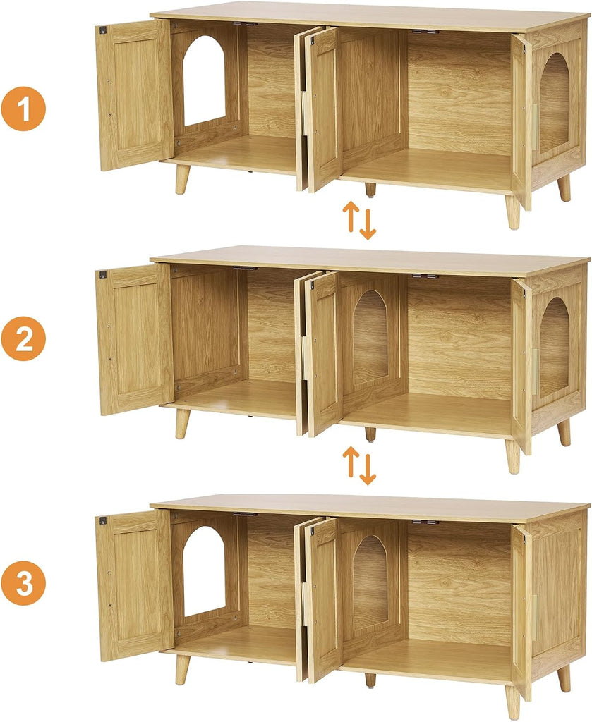 Boho Cat Litter Box Enclosure for 2 Cats, Natural