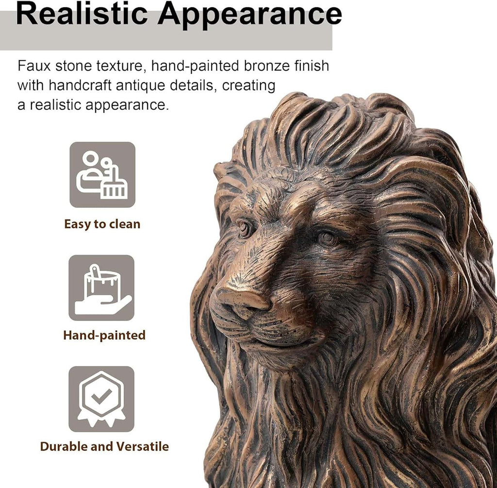24" Large Golden Lion Statue for Garden, Outdoor Sculpture, Animal Decor for Yard Porch Entryway Patio Living Room