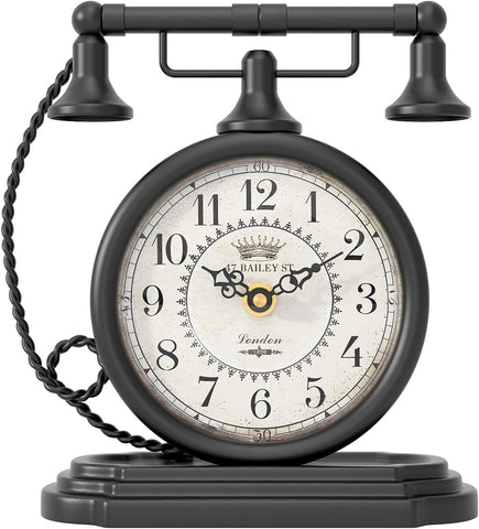 Black Vintage Table Clock, Antique Telephone Style Mantel Clocks, Desk and Shelf Decor Clock, for Living Room