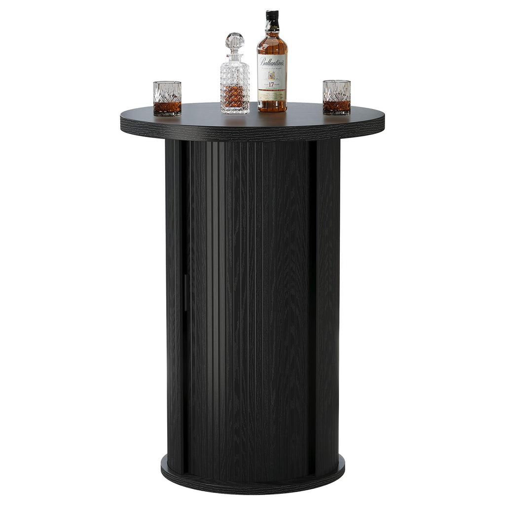Round Bar Table, 35.4" Rustic Cocktail Table with 3-Tier Hidden Storage Shelves, High Top Bistro Pub Table with Slide