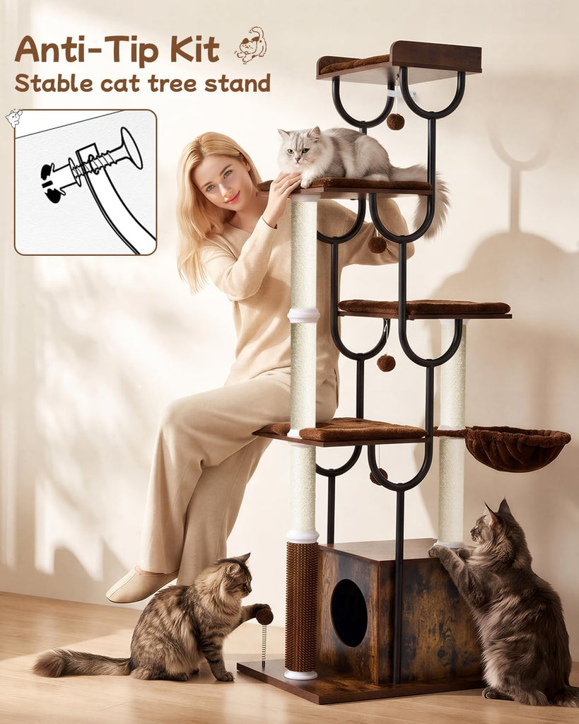 74" Cat Tree, Cat Tower for Indoor Cats, Modern Cat Tree Tower
