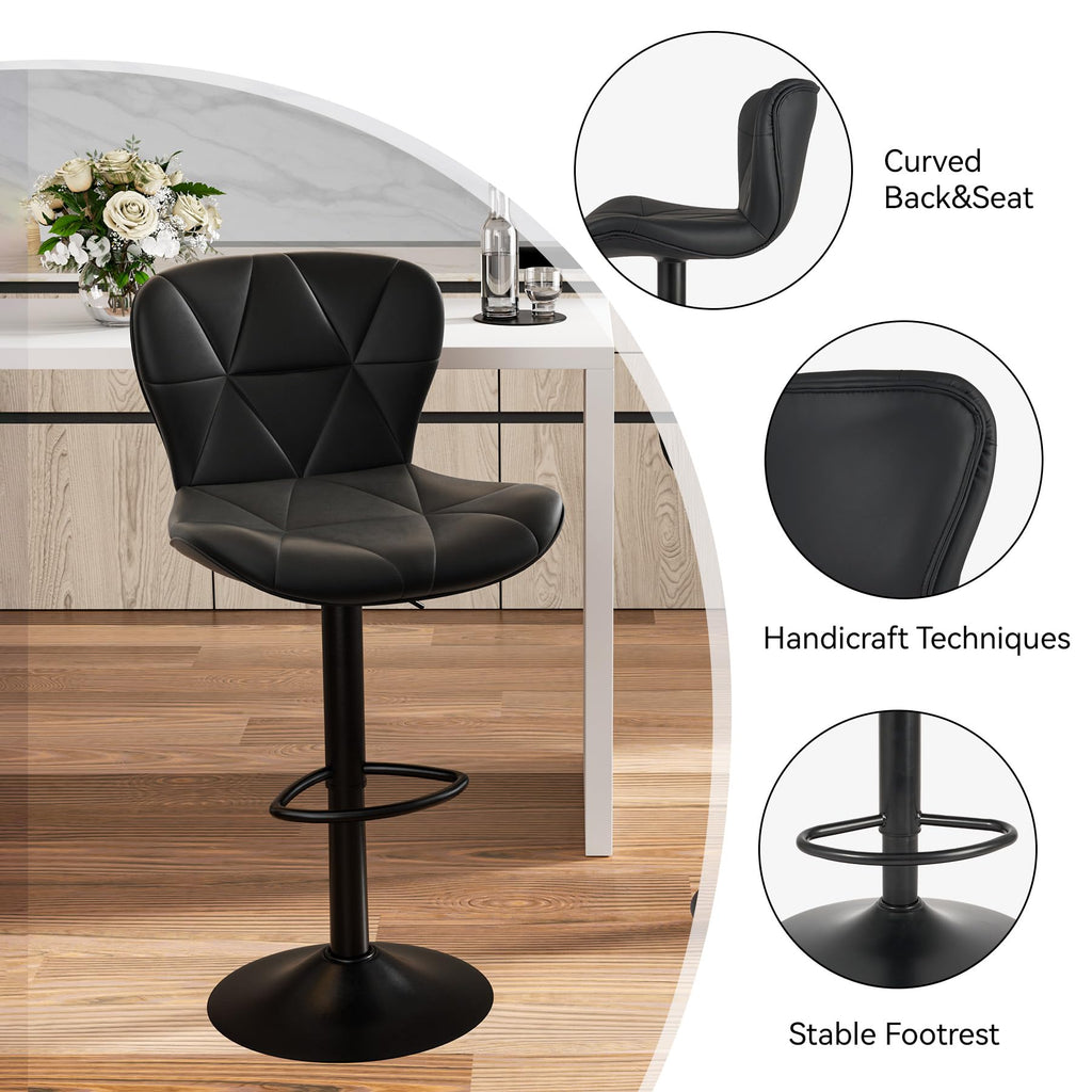 Modern Bar Stools Set of 2, Adjustable Faux Leather Upholstered Swivel Bar Stools, Counter Height Bar Chairs with