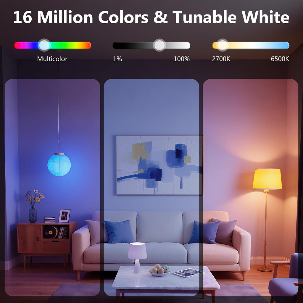 Smart Light Bulbs, A19 E26 Color Changing Bulbs, Works with Alexa