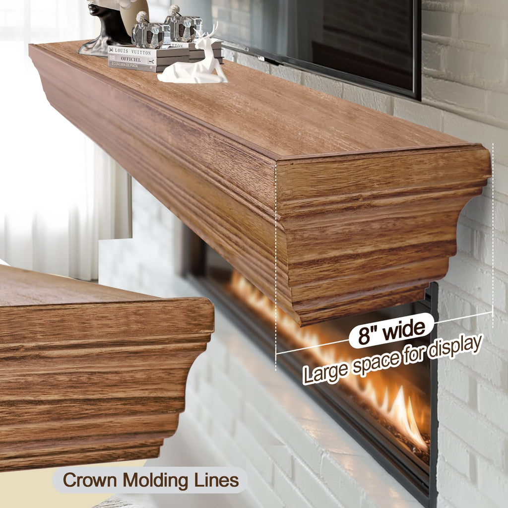 Rustic Fireplace Mantel 48", Solid Wood Floating Shelf, Oak Color