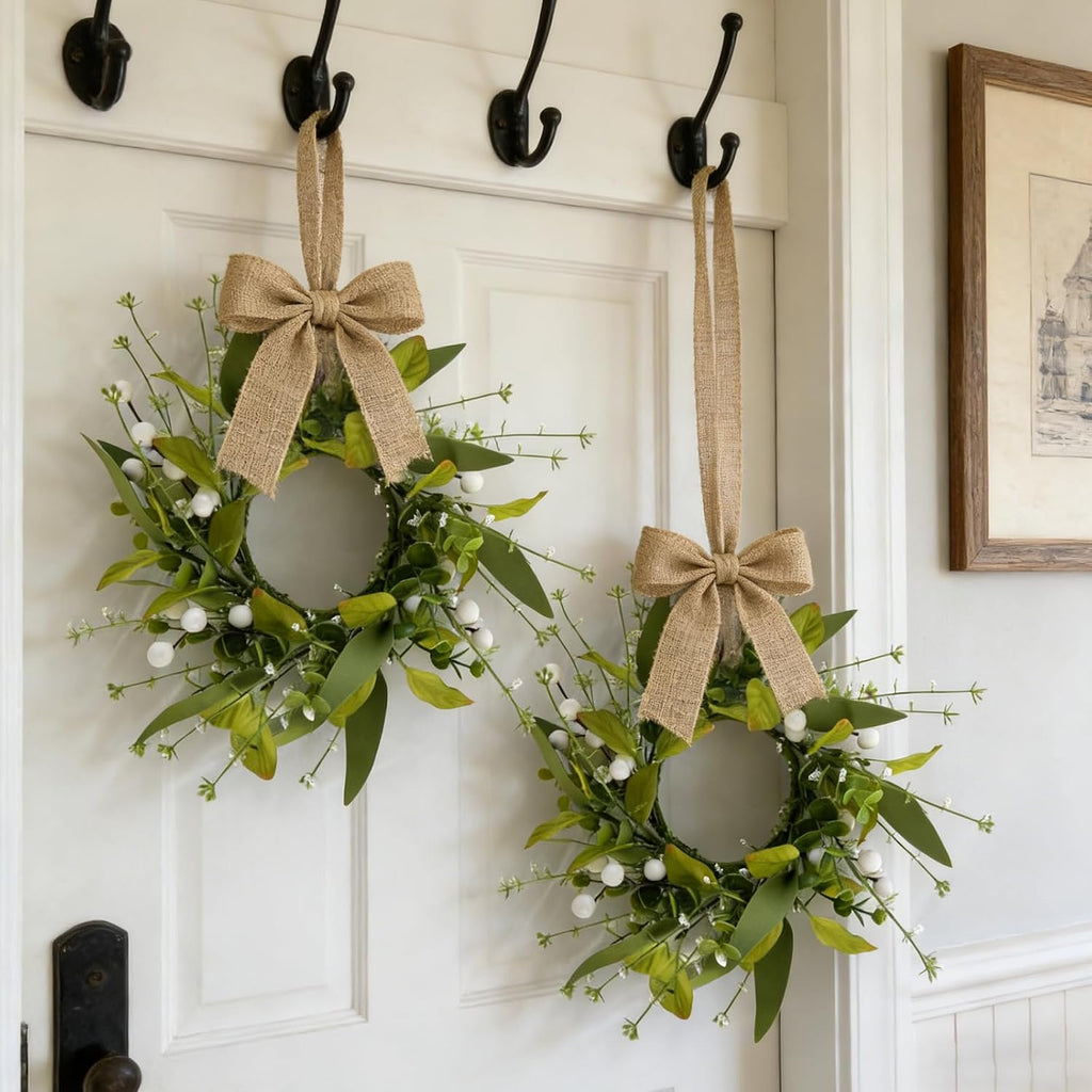 Spring Summer Eucalyptus Kitchen Cabinet Wreaths Small Artificial Green Eucalyptus Leaf Wreath for Front Door - Set of 6