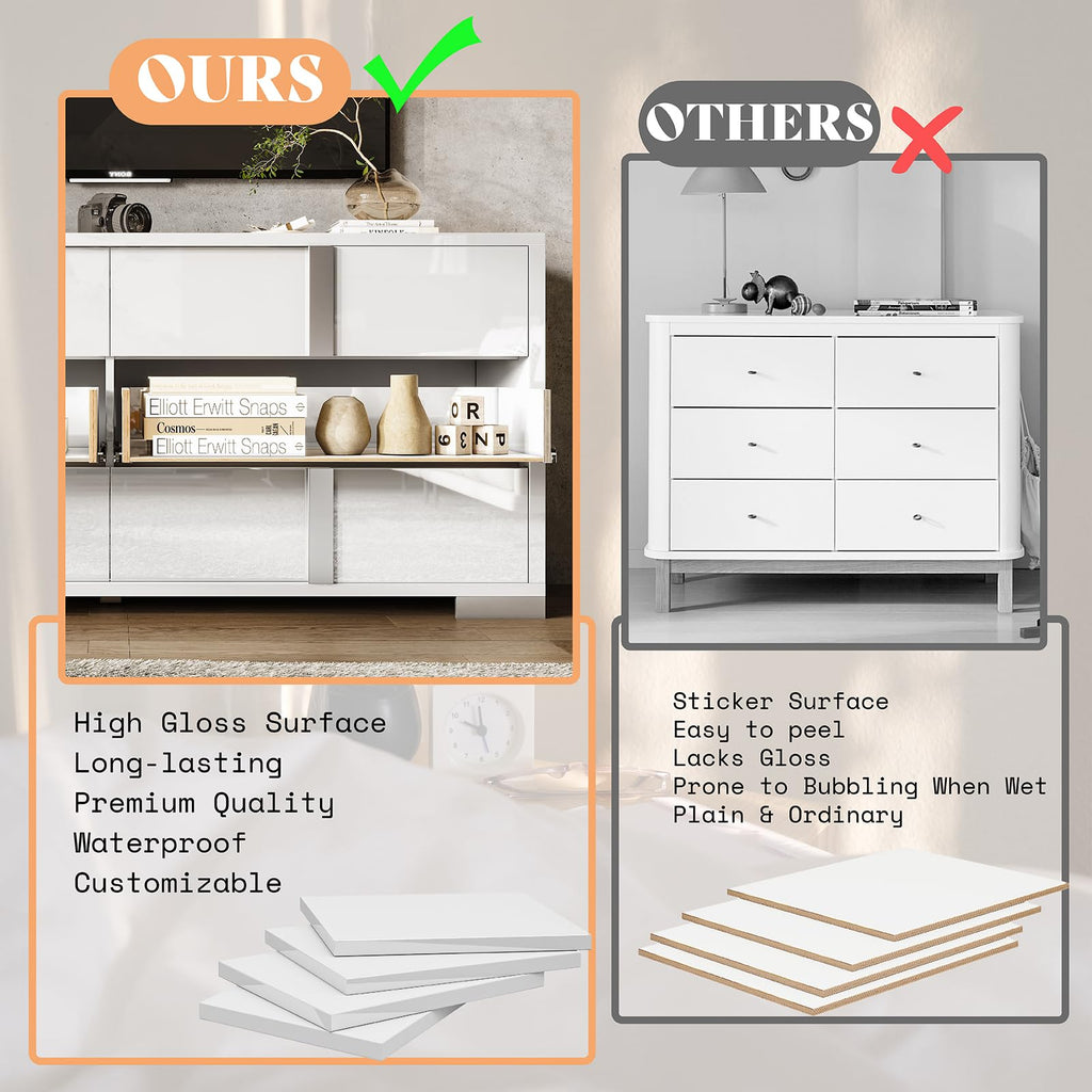 6 Drawer Dresser, Modern Storage Chest, High Gloss Finish, White