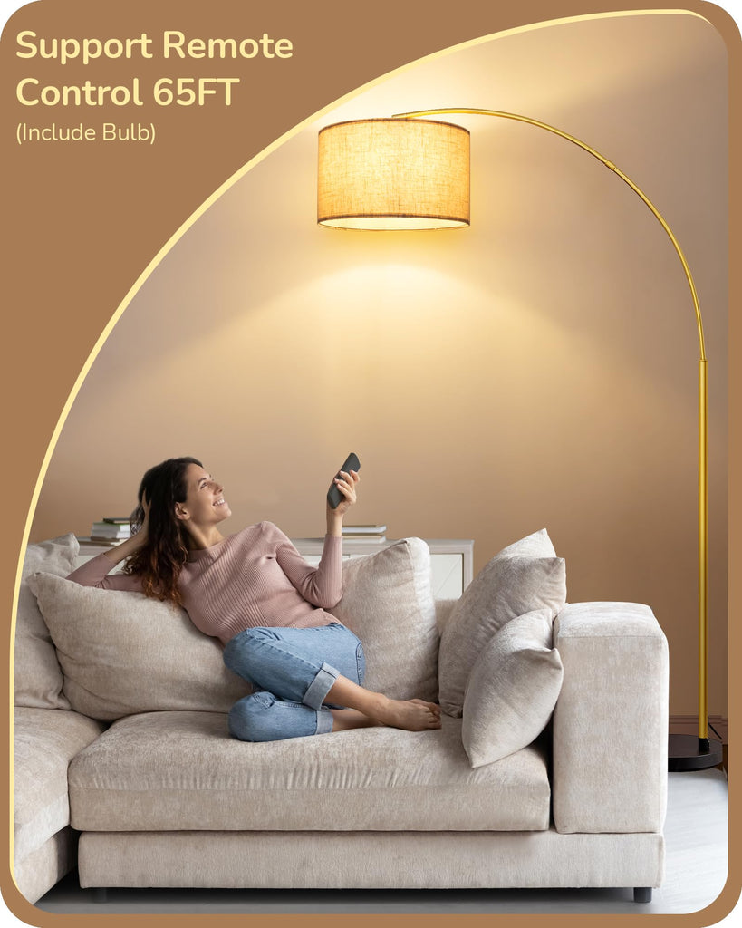 78.3" Gold Arched Floor Lamp with Remote, Modern Standing Lamp