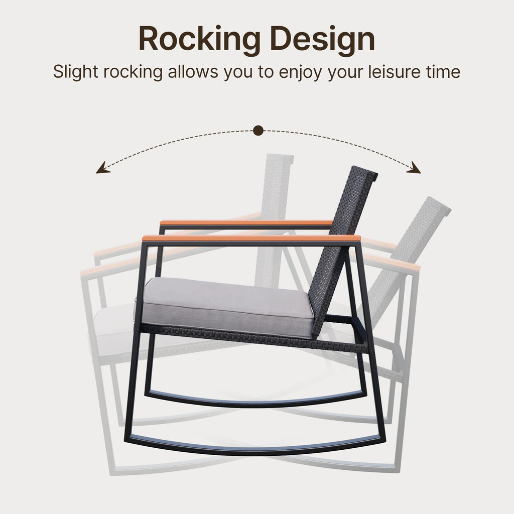 3 Pieces Rocking Patio Bistro Set with Anti-Scald Armrest