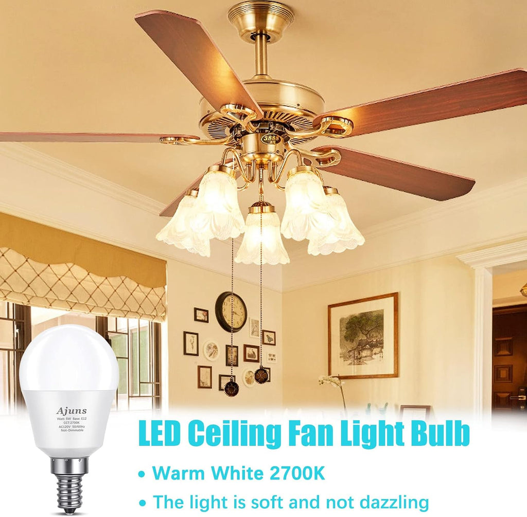 5Watt (40W Equivalent) LED Bulbs, E12 Small Base Ceiling Fan Light Bulbs,450 Lumen,Warm White 2700K, 120V A15 LED