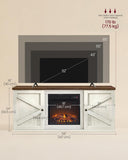 Farmhouse Fireplace TV Stand for TVs up to 65 Inches, Entertainment Center with 18 Inch Electric Fireplace, Remote Control, Rustic White and Brown