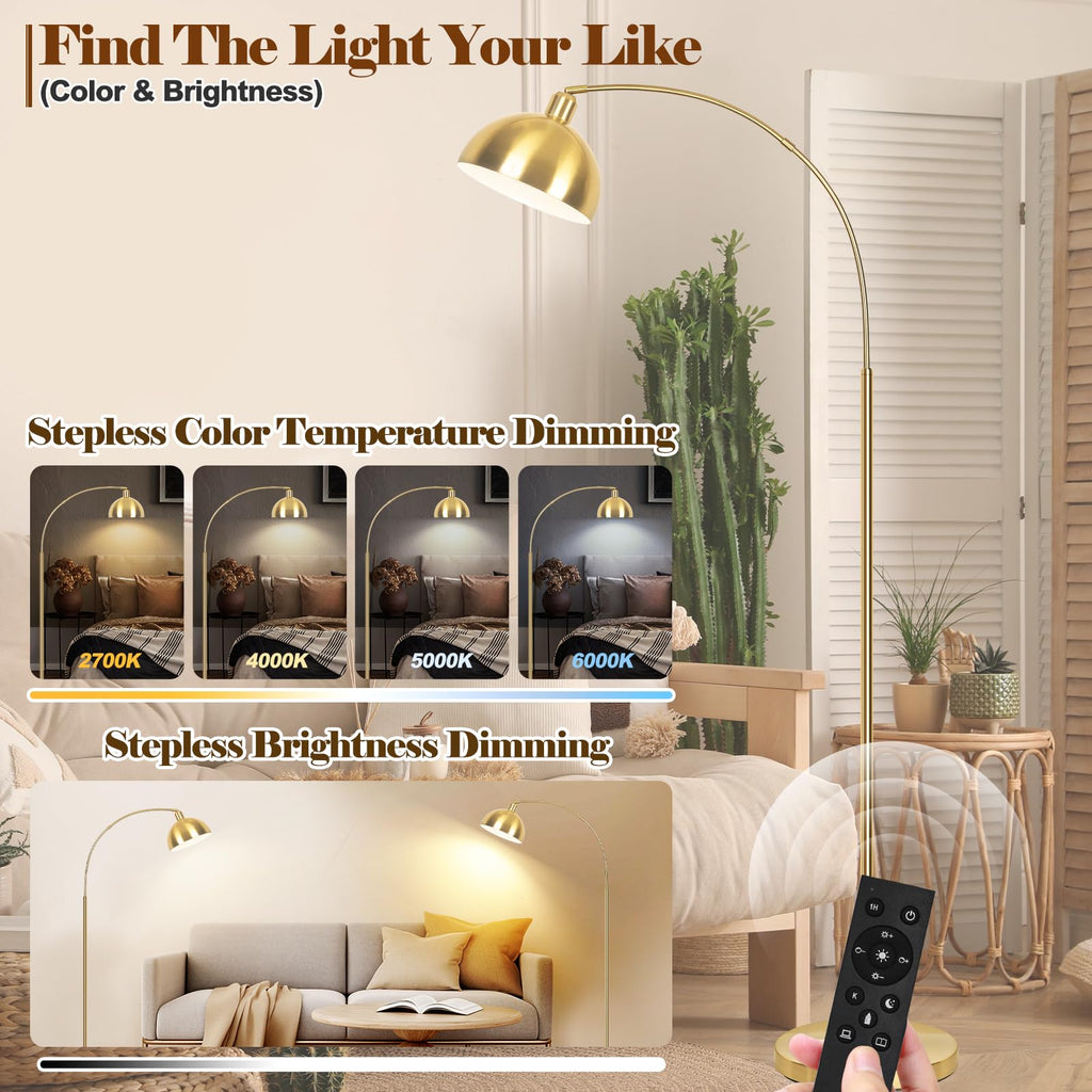 Upgraded Arc Floor Lamps, Gold, Dimmable