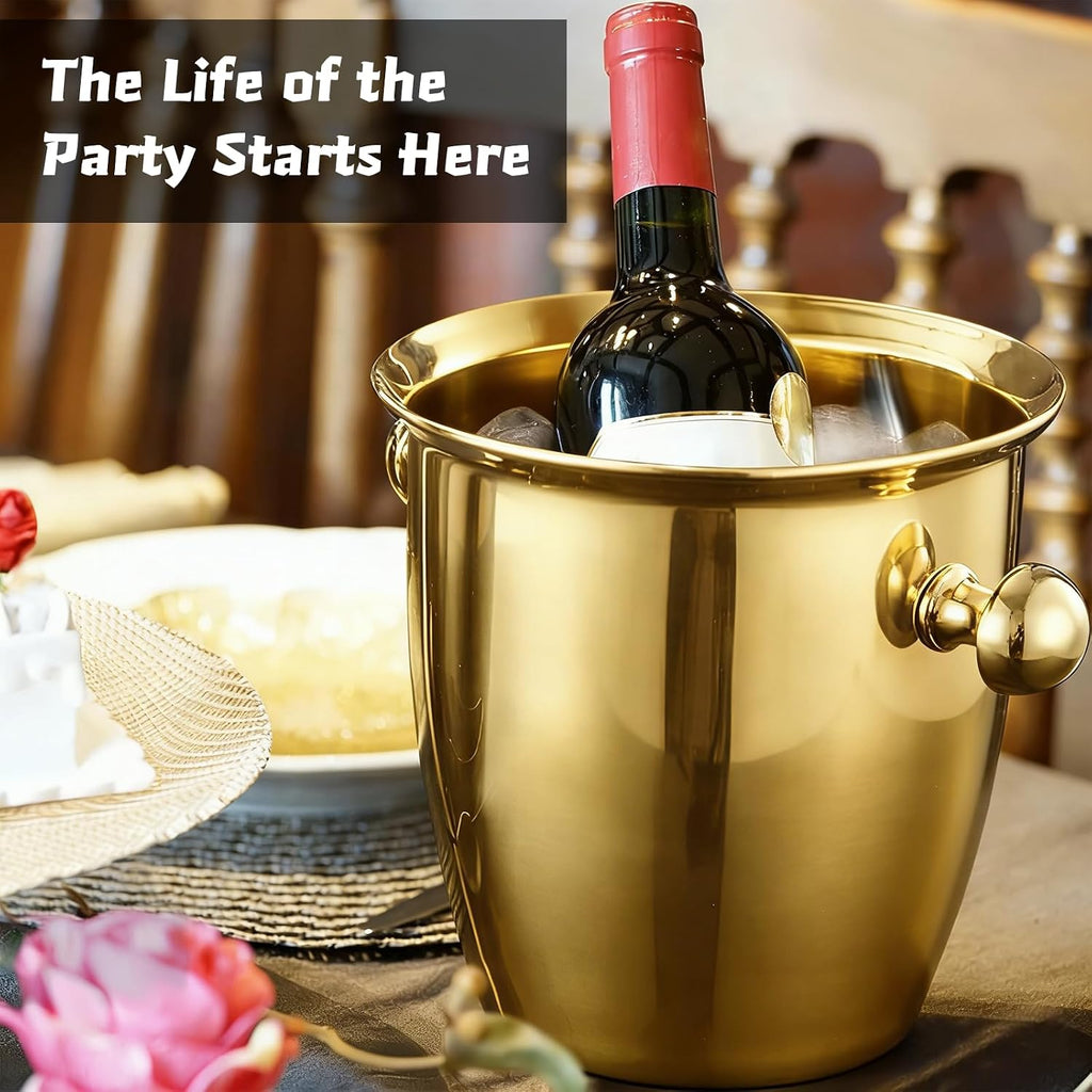 Ice Bucket, Large Ice Bucket for Parties, 5L Portable Stainless Steel Wine Buckets with Handle for Champagne, Beer