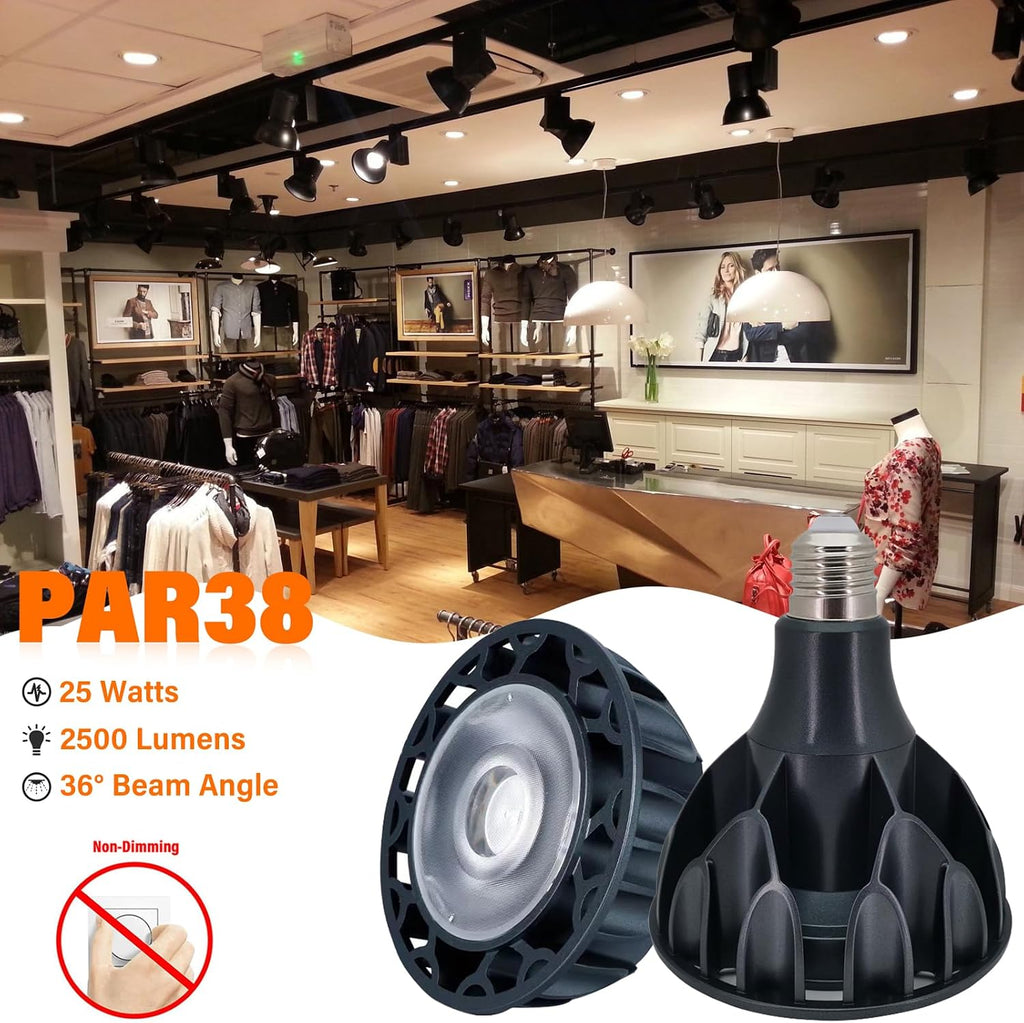 PAR38 Flood Light LED Bulb 25 Watt COB Grow Lights 2500 Lumens Spotlight, 36° Beam Angle, AC 85V-265V, E26/E27 Base