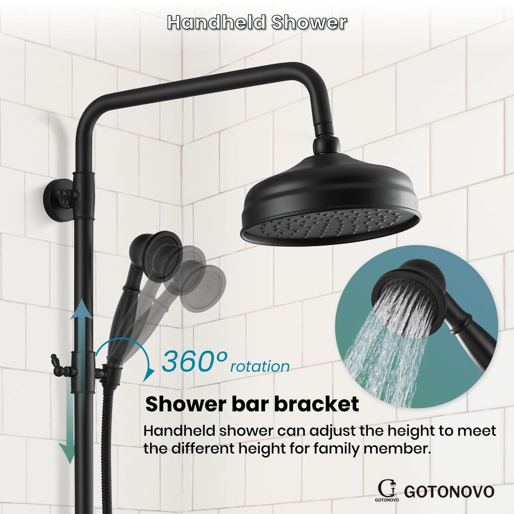 Exposed Shower System Wall Mount,Matte Black,Metal Handheld