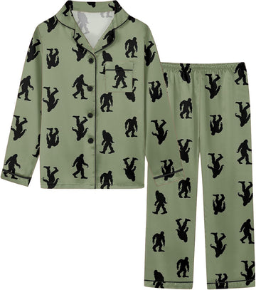 Boys Silk Pajamas Set Long Sleeve 2 Piece Sleepwear Button-Down Nightwear