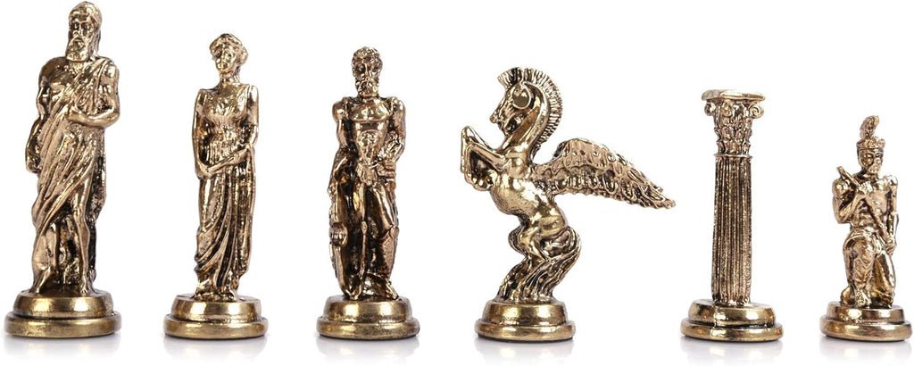 Medium Mythologic Pegasus Metal Chess Set for Adults,Handmade Pieces and Natural Solid Wooden Chess Board