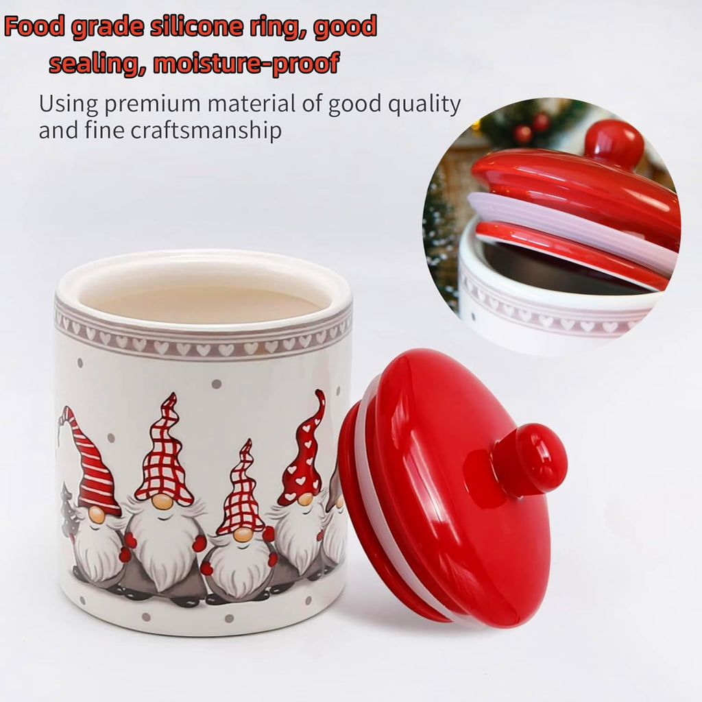 Cookie Jars with Airtight Lid, Christmas Themed Winter Holiday Ceramic Cookie Jar, Xmas Ceramic Storage Container