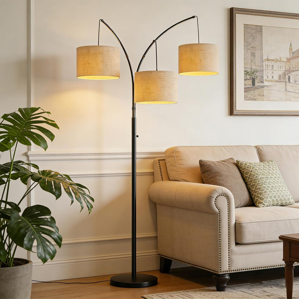 80 Inch Arc Floor Lamp with Remote Control, 3-Light Dimmable Standing Lamp, 2400LM Super Bright Tree