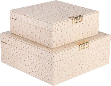 Square Decorative Boxes Nesting Storage Memory Keepsake Boxes with Lids, Stylish PU Leather Trinket Jewelry - Set of 2