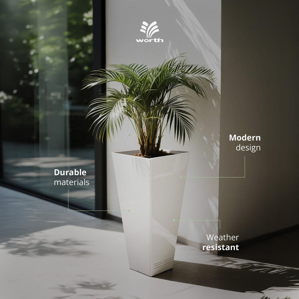 2 Pack 28" Tall Large Metal Planter, Tapered Steel Flower Pots with Insert Plate with Drain Holes & Air Vents for