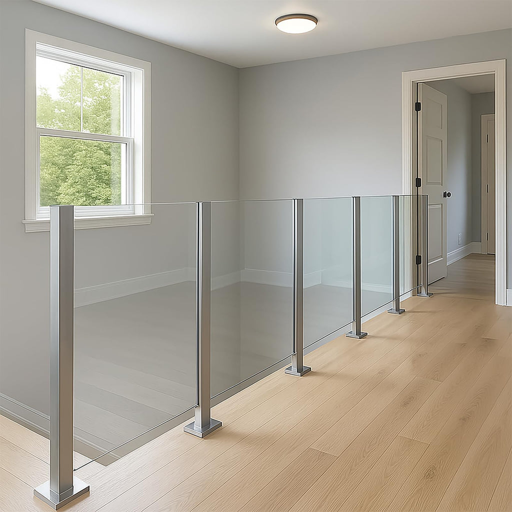 Glass Railing Post, No-Punch Glass Railing System with Spigot Slots & Base, Heavy-Duty 304 Stainless Steel Clamp for