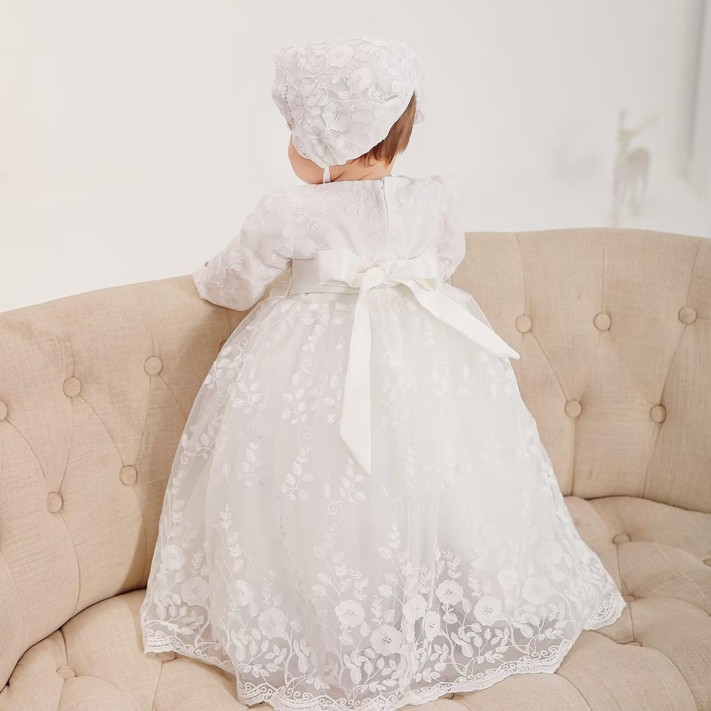 Baby Girl Christening Baptism Dress Long Blessing Gowns White Wedding Dresses (, White 1)