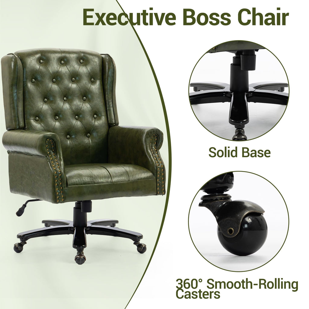 Vintage High Back Wingback Executive Office Chair, Green