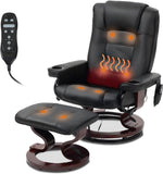 Modern Reclining Swivel Lounge Chair and Ottoman — Black PU Leather