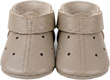 Leather Baby Booties Handmade Moccasins Soft Sole Barefoot First Walking Infant Shoes Newborn Shower Gift Boots Stone