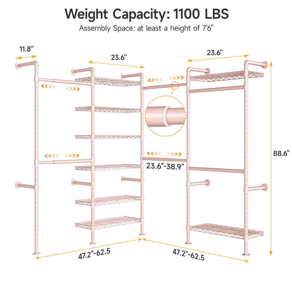 L4 Wall Mounted Heavy Duty Corner Industrial Pipe Clothing Rack