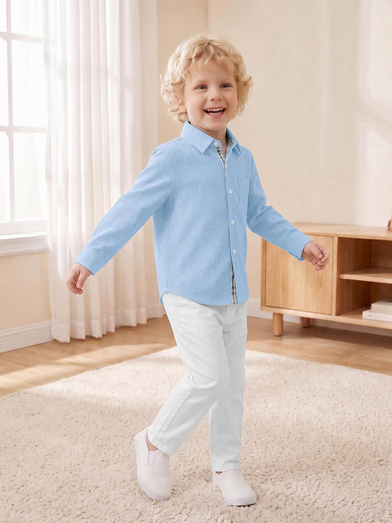Toddler Baby Boy Long Sleeve Button Down Shirt with Pocket