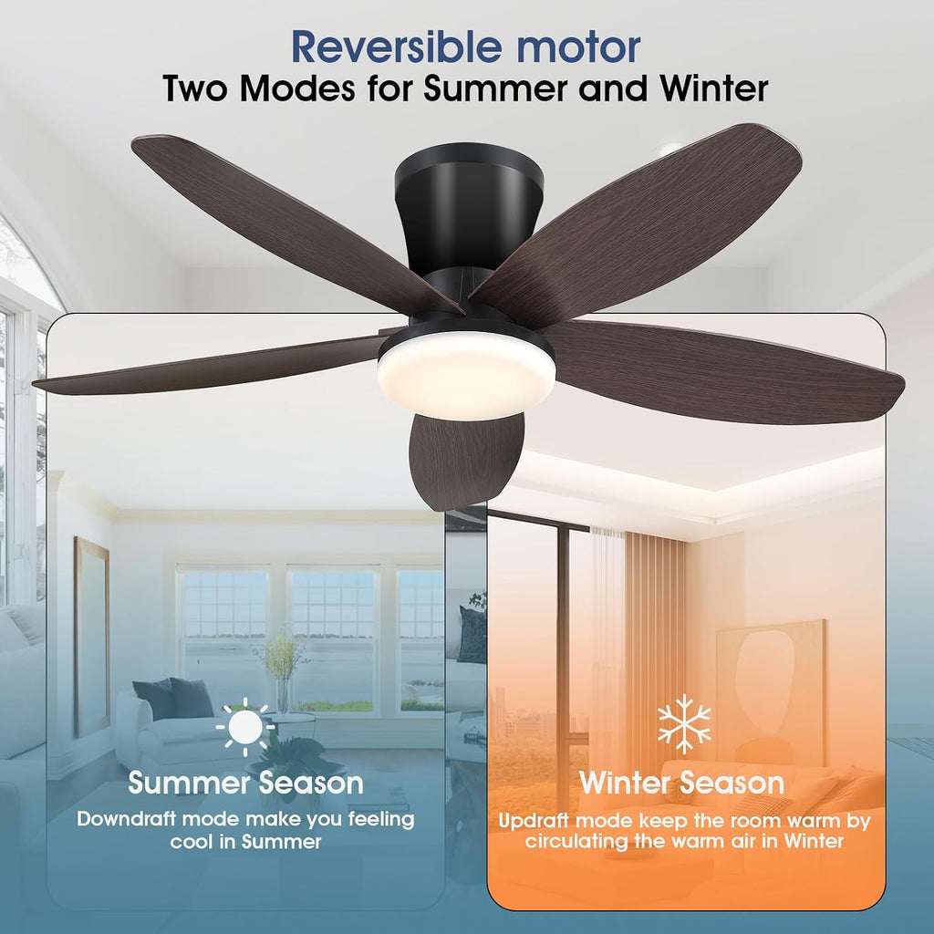 Ceiling Fans with Lights-36 Low Profile Ceiling Fan with Light and Remote/APP Control,Flush Mount,DC Reversible,LED Dimmable Modern Ceiling Fans for Bedroom,Indoor/Outdoor Patio Use(Brown) A101-B0CZHCKBL4