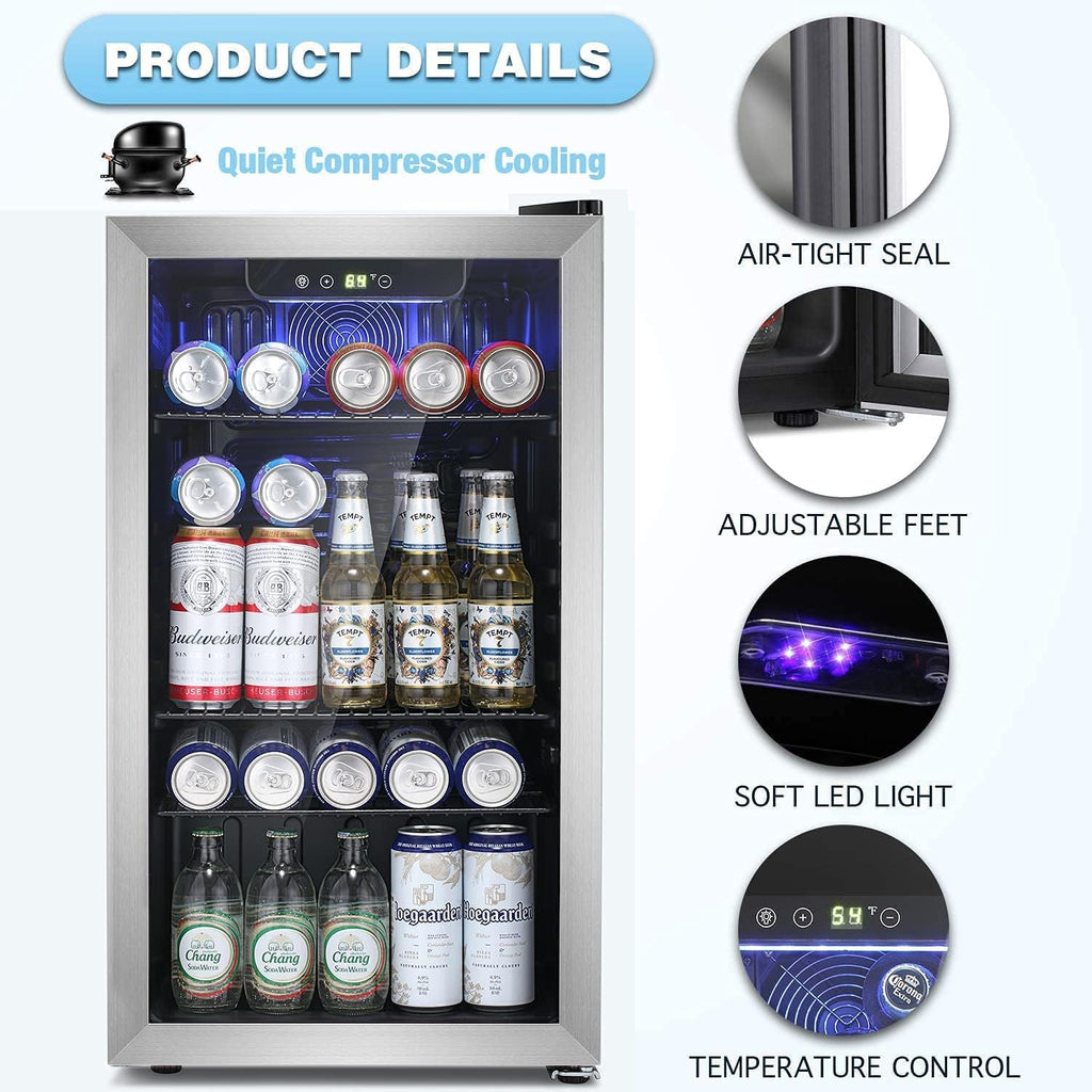 Beverage Refrigerator Cooler -120 Can Mini Fridge Glass Door for Soda Beer or Wi