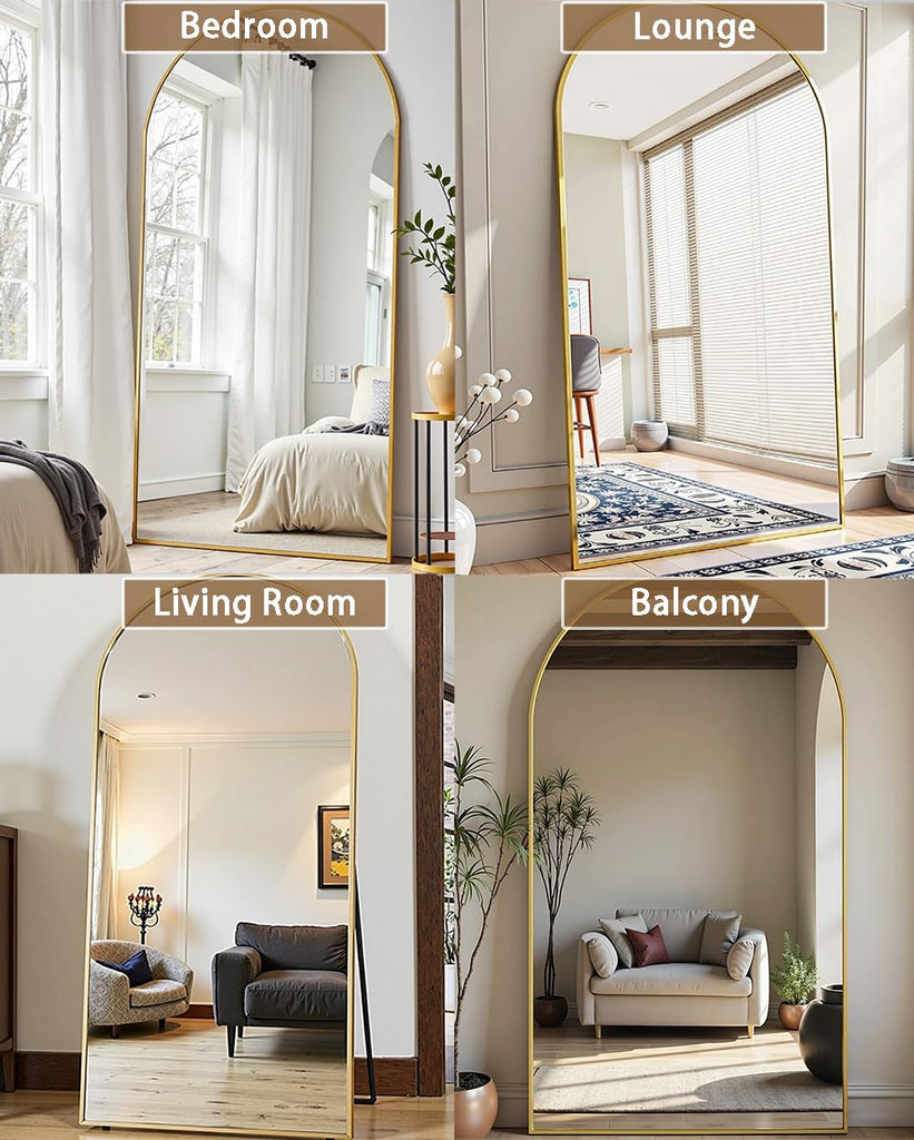 Arched Full Length Mirror, 76"x34" Large Floor Mirror, Gold