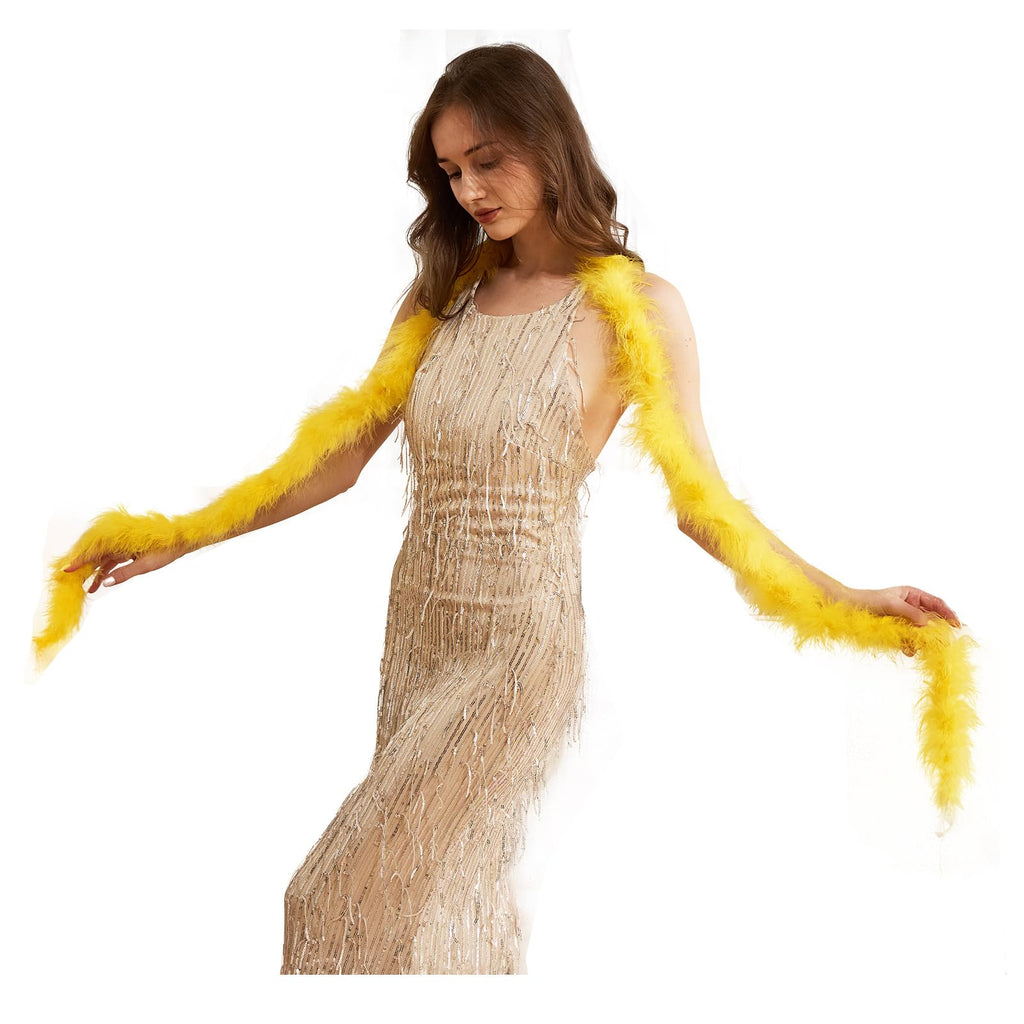 20g Fluffy Marabou Feather Boa for DIY Craft Sewing Trim Home Wedding Party Decoration-Yellow - 2 Yards