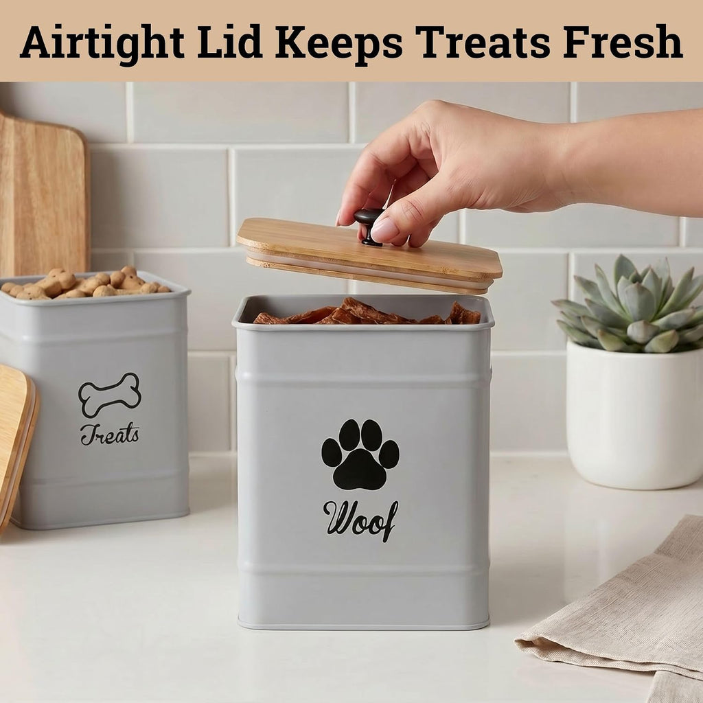 Dog Treat Container Set of 2 with Airtight Bamboo Lids - 8x6 & 7x5 inch