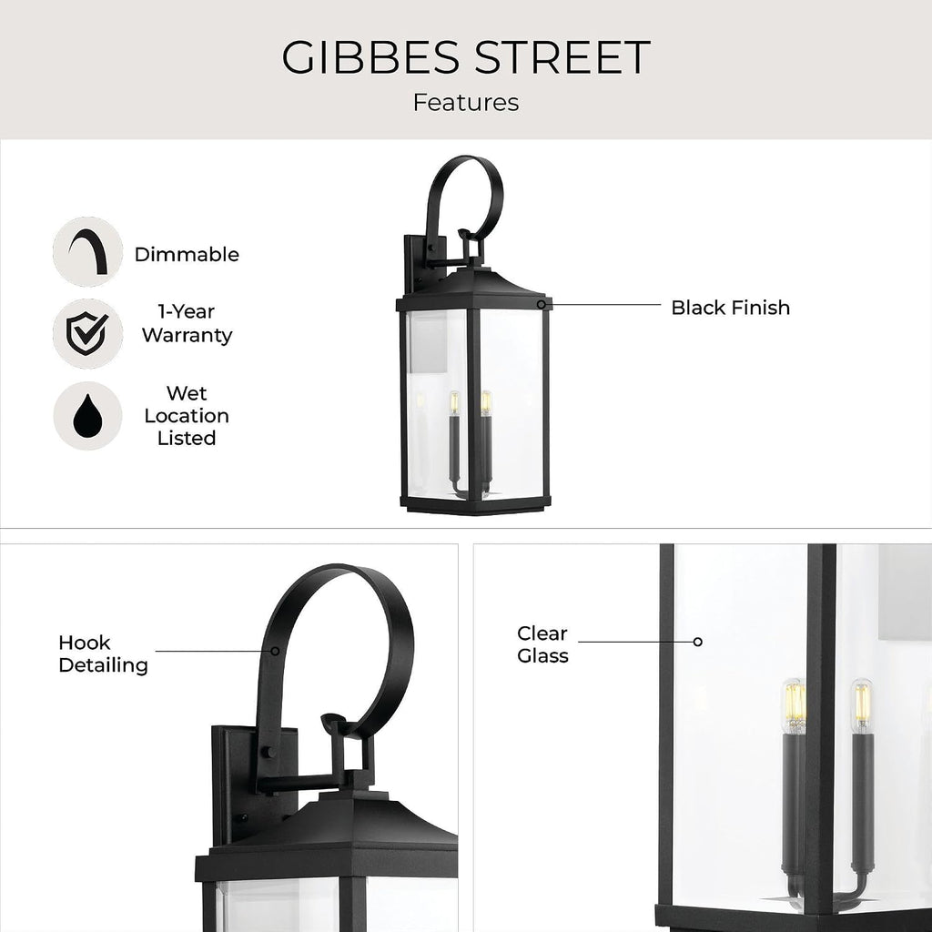 Gibbes Street 3-Light Outdoor Wall Lantern with Clear Beveled Glass - Textured Black