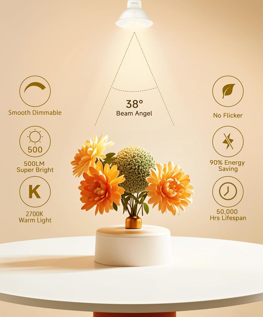 GU10 LED Bulbs Dimmable,5W 120V, 50 Watt Equivalent, 2700K Warm White MR16 LED Bulbs for Track Lighting,Kitchen,Range