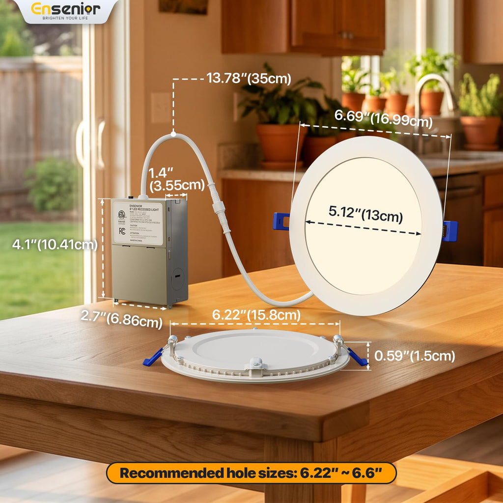 6 Pack 6 Inch 5000K Dimmable Canless Wafer LED Recessed Light
